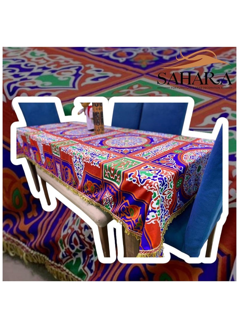 Sahara - Sahara Decorative Ramadan Tablecloth – Traditional Khayamiya Pattern, 220 x 150 cm, Red and Blue - Image 1