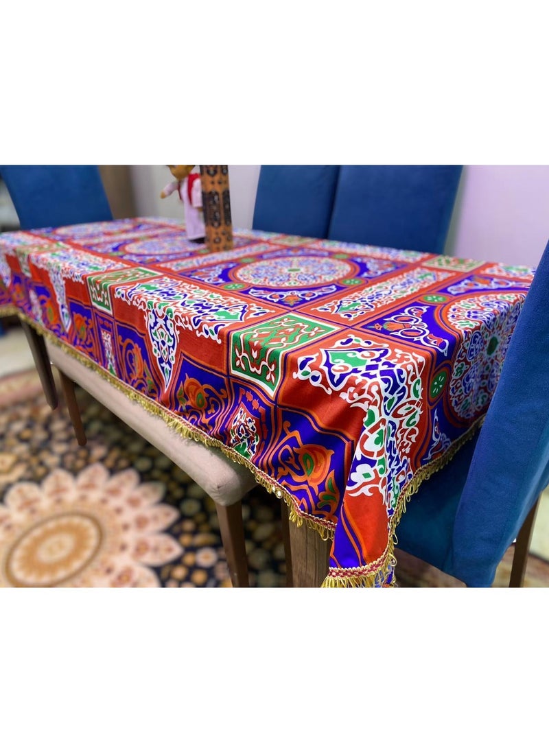Sahara - Sahara Decorative Ramadan Tablecloth – Traditional Khayamiya Pattern, 220 x 150 cm, Red and Blue - Image 1