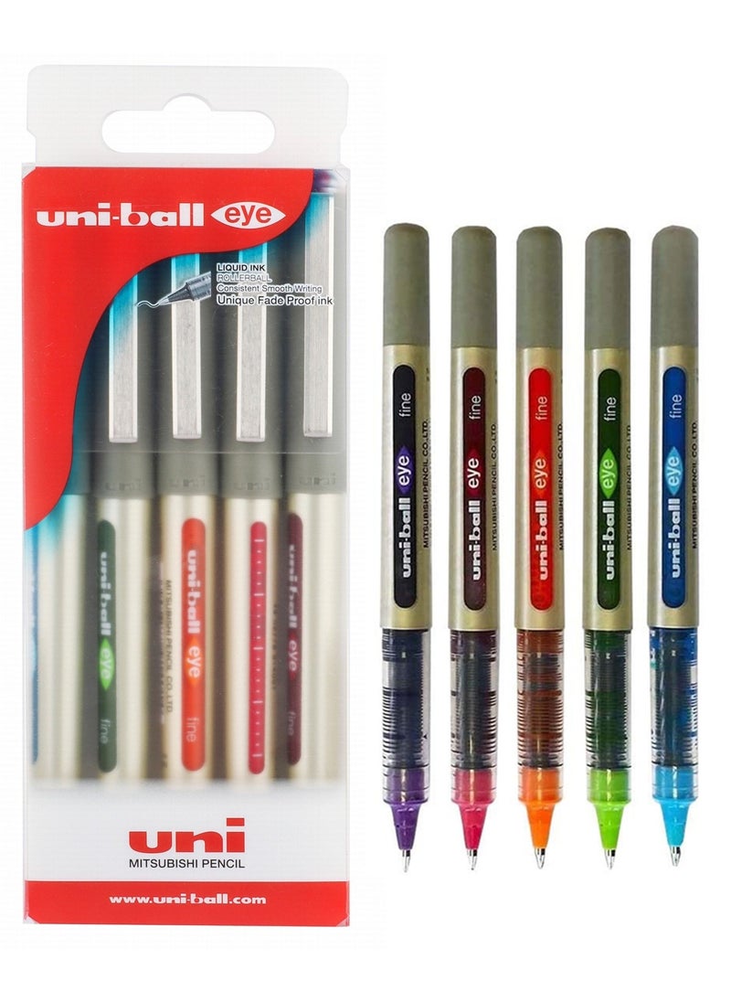Uniball 5-Piece Eye Fine Rollerball Pen 0.7mm Tip Multicolour  - Image 1