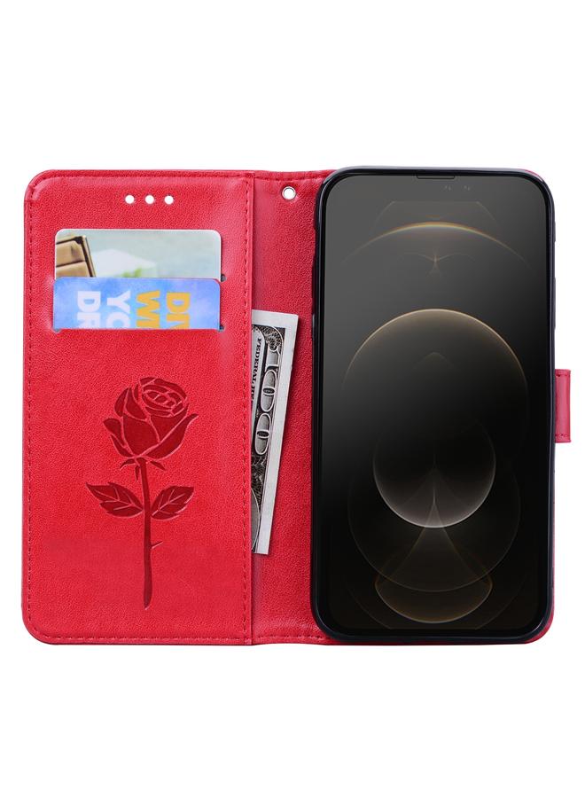 Zaboon Case For iPhone 13 Pro Max Rose Embossed Horizontal Flip PU Leather Case with Holder & Card Slots & Wallet - Image 4