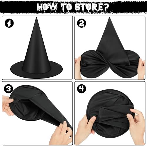 Helimoto 24 PCS Halloween Witch Hat, Black Witches Hat Costume Accessories Hanging Witch Hats Halloween Decor with 656 FT Nylon Cord Wizard Hats Indoor Outdoor Home Yard Porch Party Decorations - Image 3