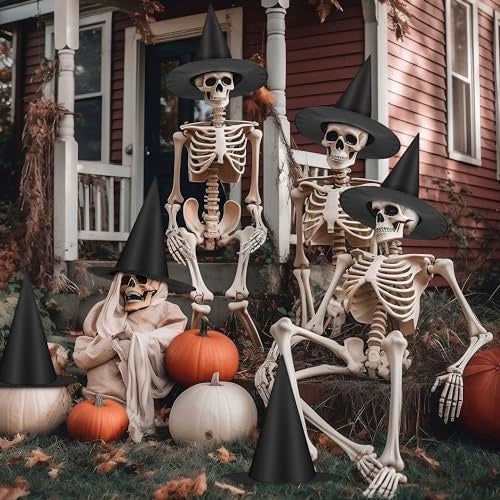 Helimoto 24 PCS Halloween Witch Hat, Black Witches Hat Costume Accessories Hanging Witch Hats Halloween Decor with 656 FT Nylon Cord Wizard Hats Indoor Outdoor Home Yard Porch Party Decorations - Image 5