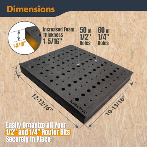 POWERTEC Router Bit Storage Inserts for 110 Bits, 50PCS 1/2" and 60PCS 1/4" Shank Router Bits, Routers Bit Holder, Bits Organizer with High Density Foam, Fits Toolbox, Drawer, Workstation (71046) - Image 4