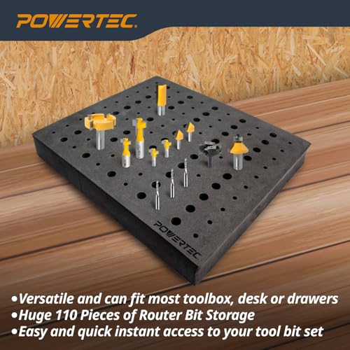POWERTEC Router Bit Storage Inserts for 110 Bits, 50PCS 1/2" and 60PCS 1/4" Shank Router Bits, Routers Bit Holder, Bits Organizer with High Density Foam, Fits Toolbox, Drawer, Workstation (71046) - Image 5