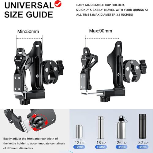 iMESTOU Motorcycle Cup Holder, ATV Water Bottle Holder Compatible with 50-90mm Dia. Cups Drinking Bottles Fits for 12-45mm Handlebars on Bike Scooter Stroller Golf Cart Wheelchair... - Image 2
