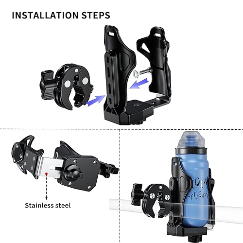 iMESTOU Motorcycle Cup Holder, ATV Water Bottle Holder Compatible with 50-90mm Dia. Cups Drinking Bottles Fits for 12-45mm Handlebars on Bike Scooter Stroller Golf Cart Wheelchair... - Image 5
