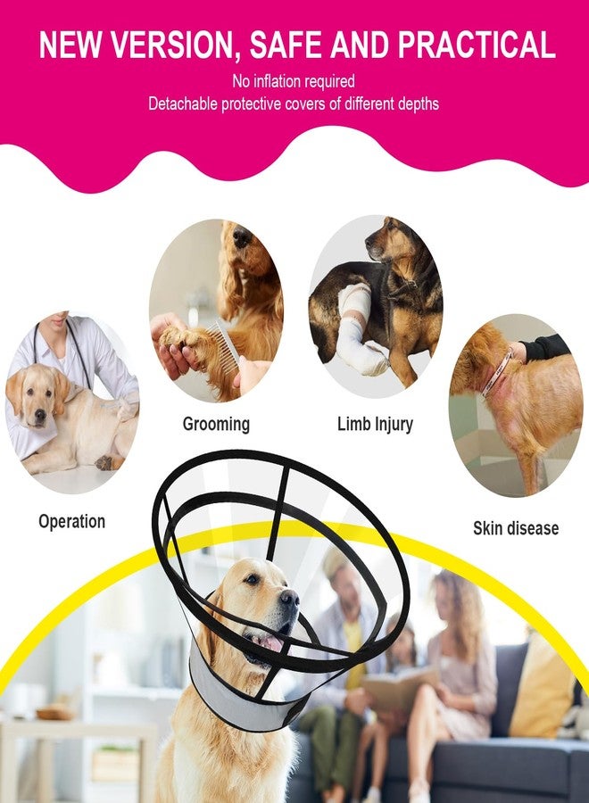 Lainergie Sponge Core Dog Cat Cone Collar for After Surgery Recovery, Inflatable Dog Cone Alternative, Lainergie Dogs Donut Collar Adjustable with 2PCS Cover for Large Medium Small Dogs Cats (Grey+Pink, L) - Image 2