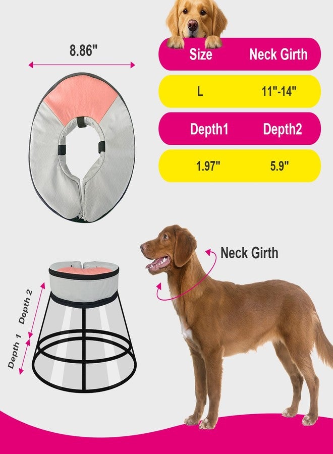 Lainergie Sponge Core Dog Cat Cone Collar for After Surgery Recovery, Inflatable Dog Cone Alternative, Lainergie Dogs Donut Collar Adjustable with 2PCS Cover for Large Medium Small Dogs Cats (Grey+Pink, L) - Image 3