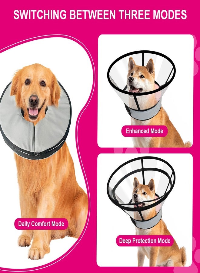 Lainergie Sponge Core Dog Cat Cone Collar for After Surgery Recovery, Inflatable Dog Cone Alternative, Lainergie Dogs Donut Collar Adjustable with 2PCS Cover for Large Medium Small Dogs Cats (Grey+Pink, L) - Image 4