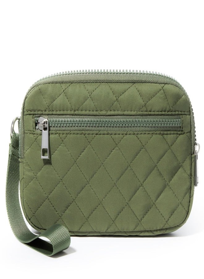 DIXEIGHT Small Wristlet Wallets for Women Quilted Nylon Wallet Purse RFID 3 Zipper Clutch for Travel Card Phone Organizer, Green - Image 1
