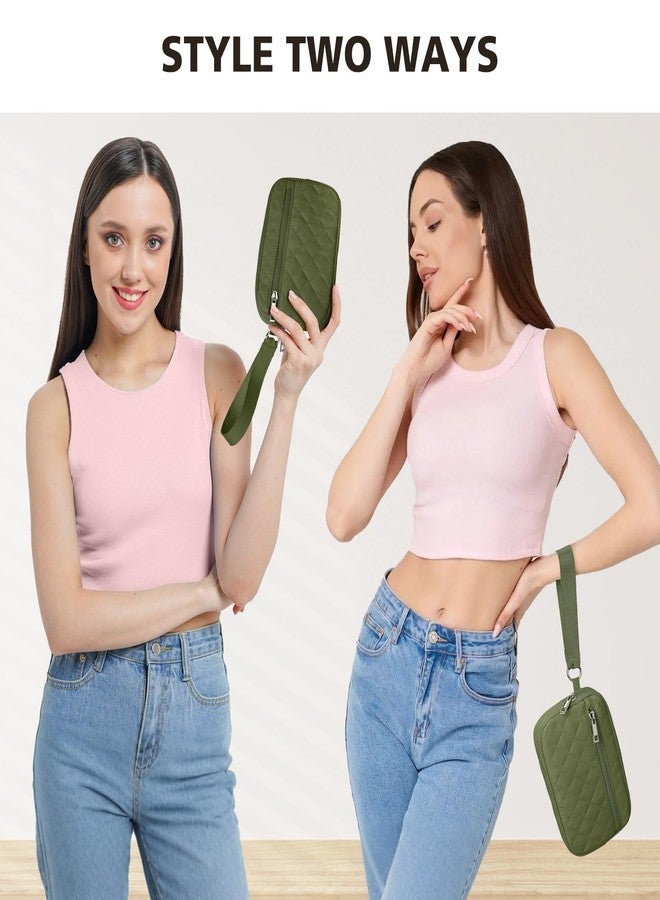 DIXEIGHT Small Wristlet Wallets for Women Quilted Nylon Wallet Purse RFID 3 Zipper Clutch for Travel Card Phone Organizer, Green - Image 2