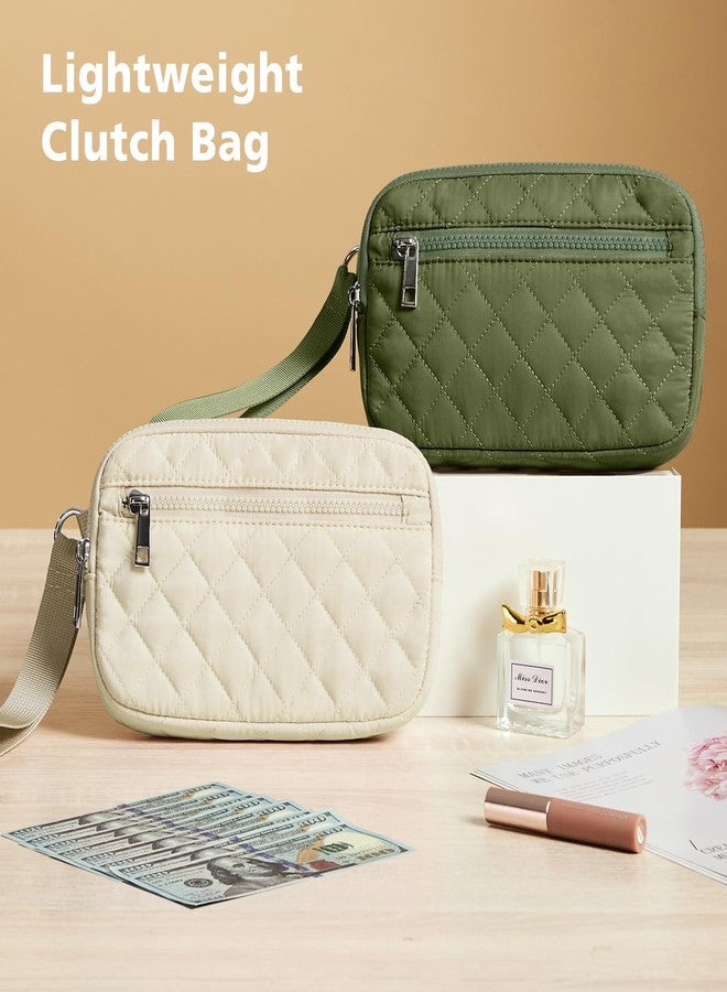 DIXEIGHT Small Wristlet Wallets for Women Quilted Nylon Wallet Purse RFID 3 Zipper Clutch for Travel Card Phone Organizer, Green - Image 3