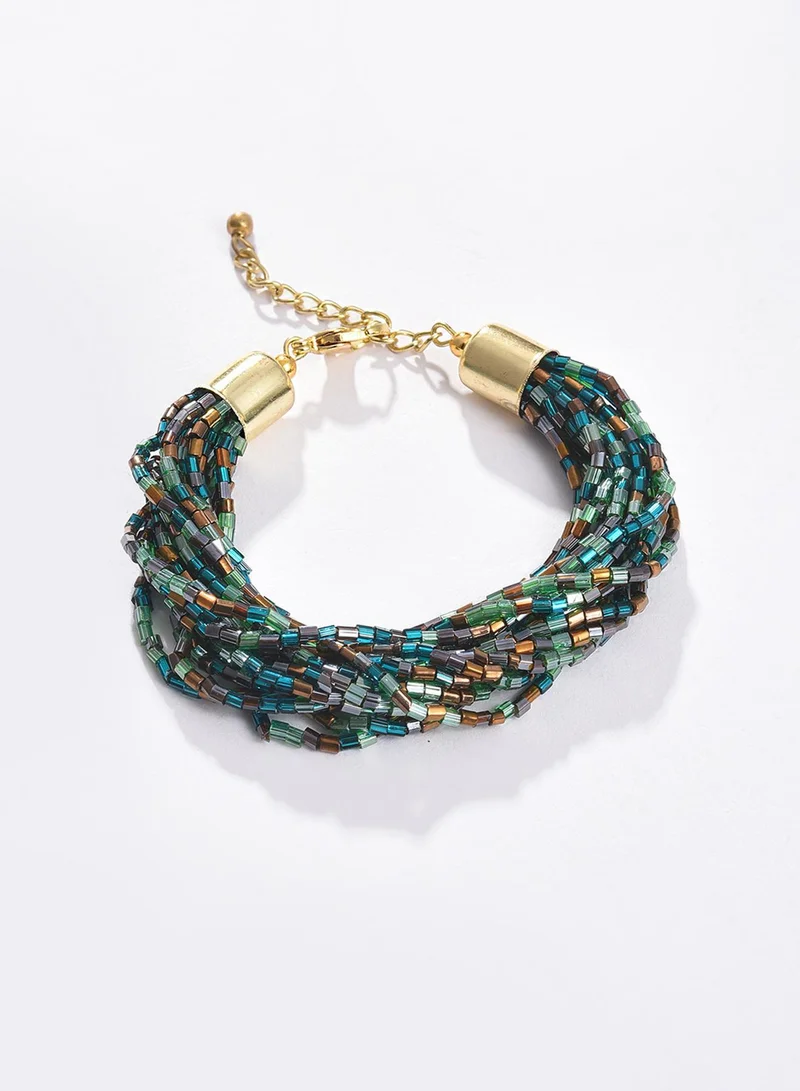 سوهي طقم قلادة وأقراط وسوار مطلي بالذهب