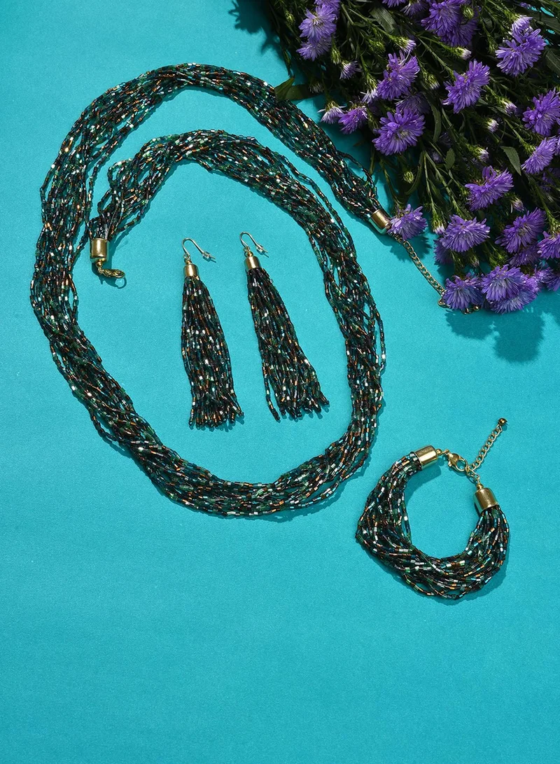 سوهي طقم قلادة وأقراط وسوار مطلي بالذهب