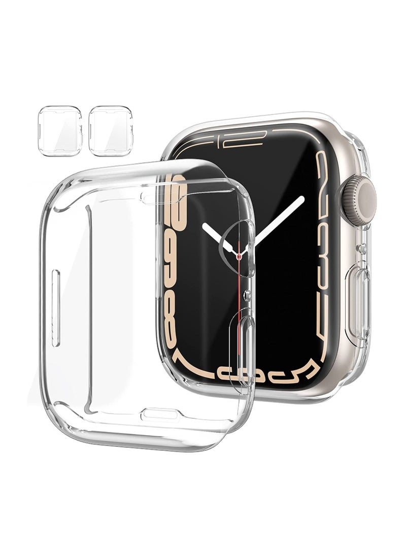 Generic - [2 Pack] Case for Apple Watch Series 6 Screen Protector 40mm, Overall Protective Case PU HD Clear Ultra-Thin Cover Protective for iWatch Series 7(Clear+Clear, for Apple Watch 6 40mm) - Image 1