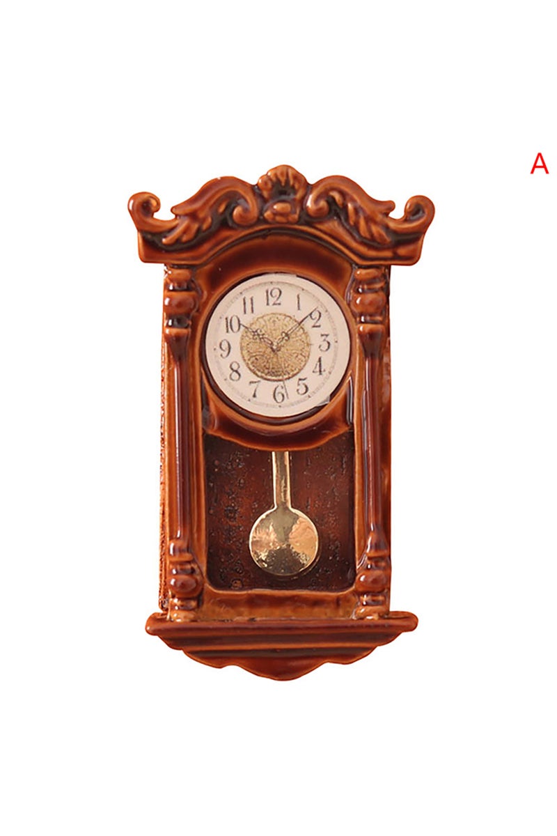 A 1:12 Dollhouse Miniature Wall Clock European Vintage Clock Furniture Model Decor Toy Doll House A.