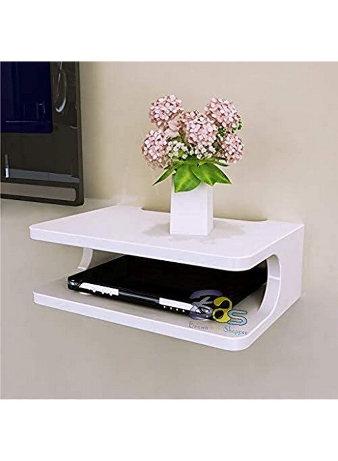 Bas Art Shoppee Engineered Wood Set Top Box Stand Wall Shelf & Wi-Fi Modem Rack with Side Carving Design Like Eye (White) - Image 4