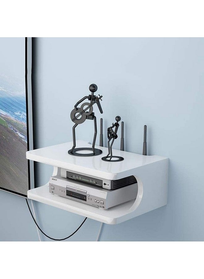 Bas Art Shoppee Engineered Wood Set Top Box Stand Wall Shelf & Wi-Fi Modem Rack with Side Carving Design Like Eye (White) - Image 3