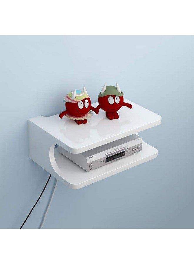 Bas Art Shoppee Engineered Wood Set Top Box Stand Wall Shelf & Wi-Fi Modem Rack with Side Carving Design Like Eye (White) - Image 2