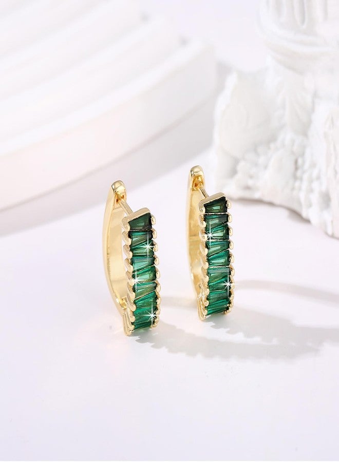 GAOKOXI Green Emerald Chunky Gold Hoop Earrings for Women Trendy,Fashion Gold CZ Statement Drop Earrings,Rhinestone Dangle Earrings Jewelry - Image 5