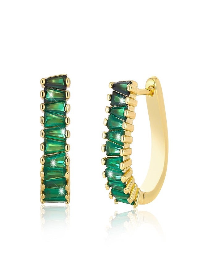 GAOKOXI Green Emerald Chunky Gold Hoop Earrings for Women Trendy,Fashion Gold CZ Statement Drop Earrings,Rhinestone Dangle Earrings Jewelry - Image 1