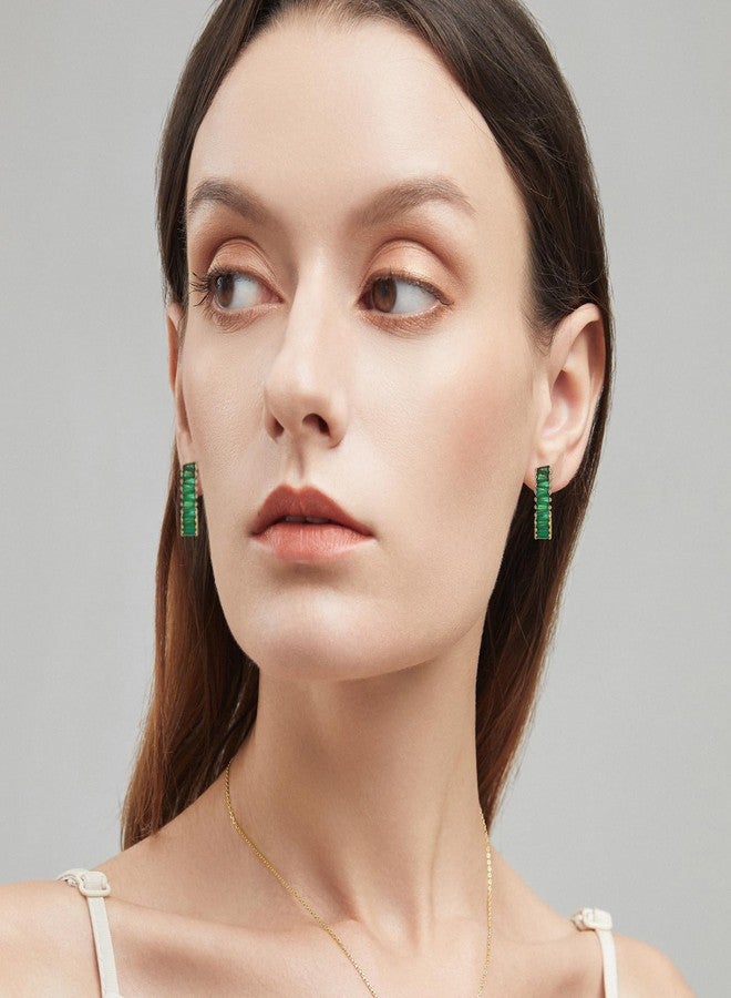 GAOKOXI Green Emerald Chunky Gold Hoop Earrings for Women Trendy,Fashion Gold CZ Statement Drop Earrings,Rhinestone Dangle Earrings Jewelry - Image 3