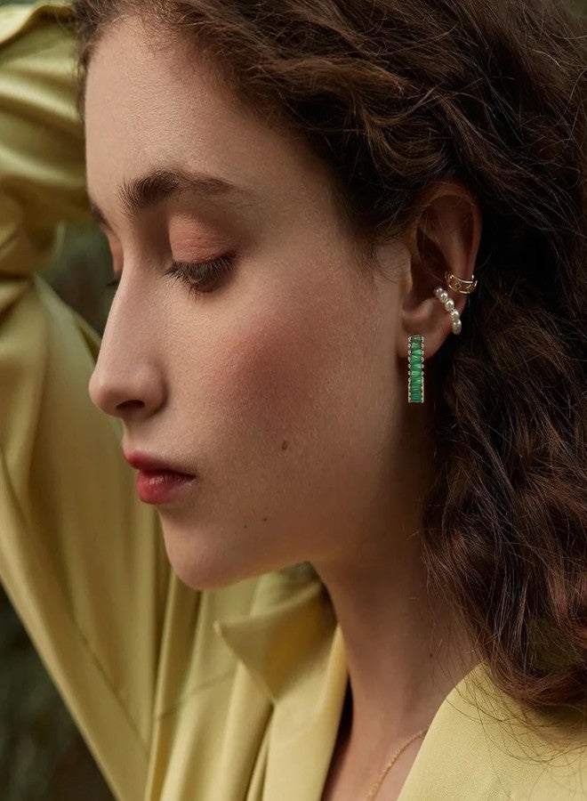 GAOKOXI Green Emerald Chunky Gold Hoop Earrings for Women Trendy,Fashion Gold CZ Statement Drop Earrings,Rhinestone Dangle Earrings Jewelry - Image 2