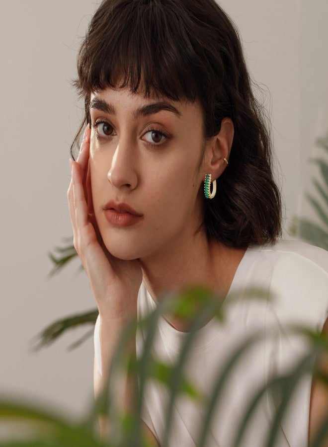 GAOKOXI Green Emerald Chunky Gold Hoop Earrings for Women Trendy,Fashion Gold CZ Statement Drop Earrings,Rhinestone Dangle Earrings Jewelry - Image 4