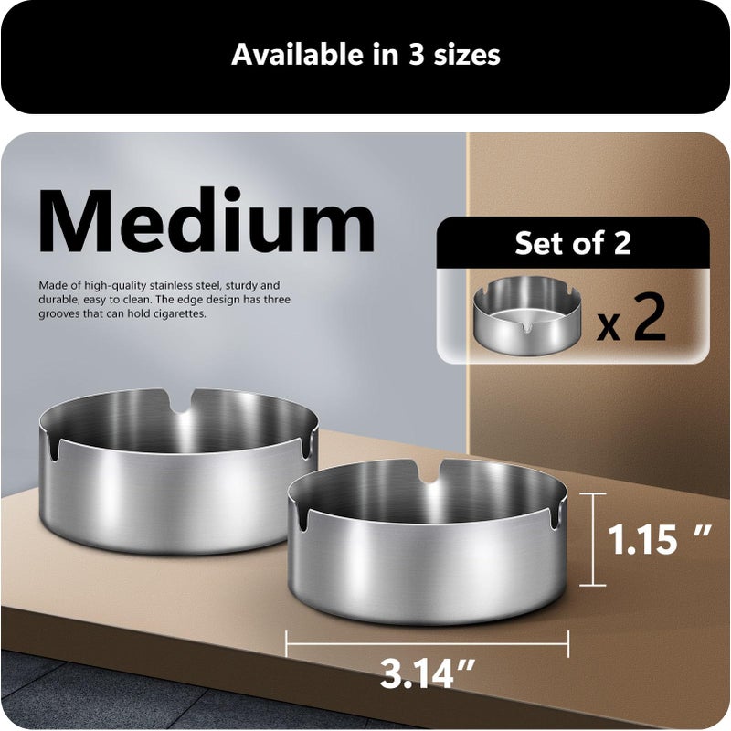 roygra Ash Tray (2 Pack), Outdoor Ashtray for Outside Patio, Stainless Steel Ashtrays for Cigarettes with 3 Holder, Smoking Accessories, Home DÃ©cor, Ashtrays for Smokers Indoor - Blue, Medium - Image 2