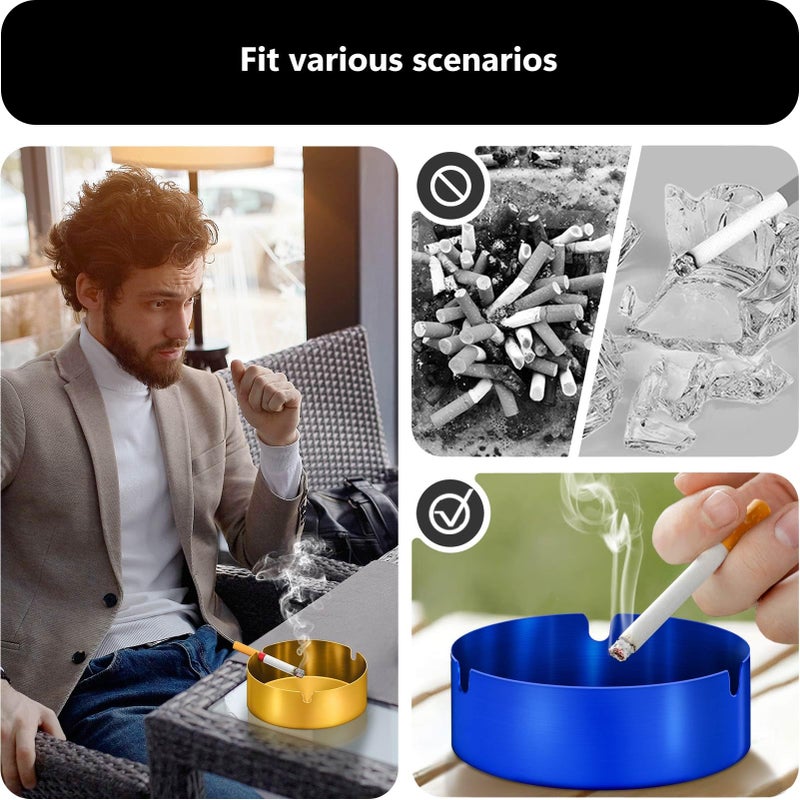 roygra Ash Tray (2 Pack), Outdoor Ashtray for Outside Patio, Stainless Steel Ashtrays for Cigarettes with 3 Holder, Smoking Accessories, Home DÃ©cor, Ashtrays for Smokers Indoor - Blue, Medium - Image 3
