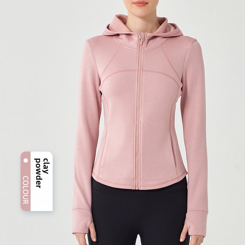 Womens Slim Fit Hooded Zipper Sportswear Yoga Jacket for Running Linen Green  - Image 2