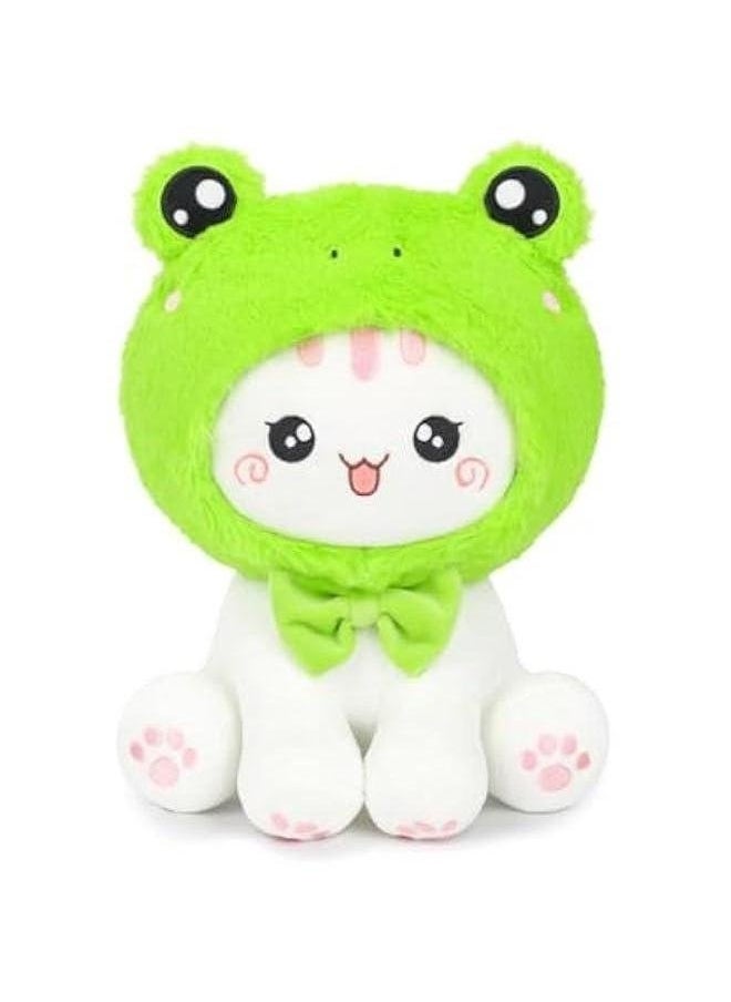 Cute Frog Cat Plush Toy 10 Kawaii Kitten Stuffed Animal, Froggy Plushie Pillow Gift for Kids  - Image 1