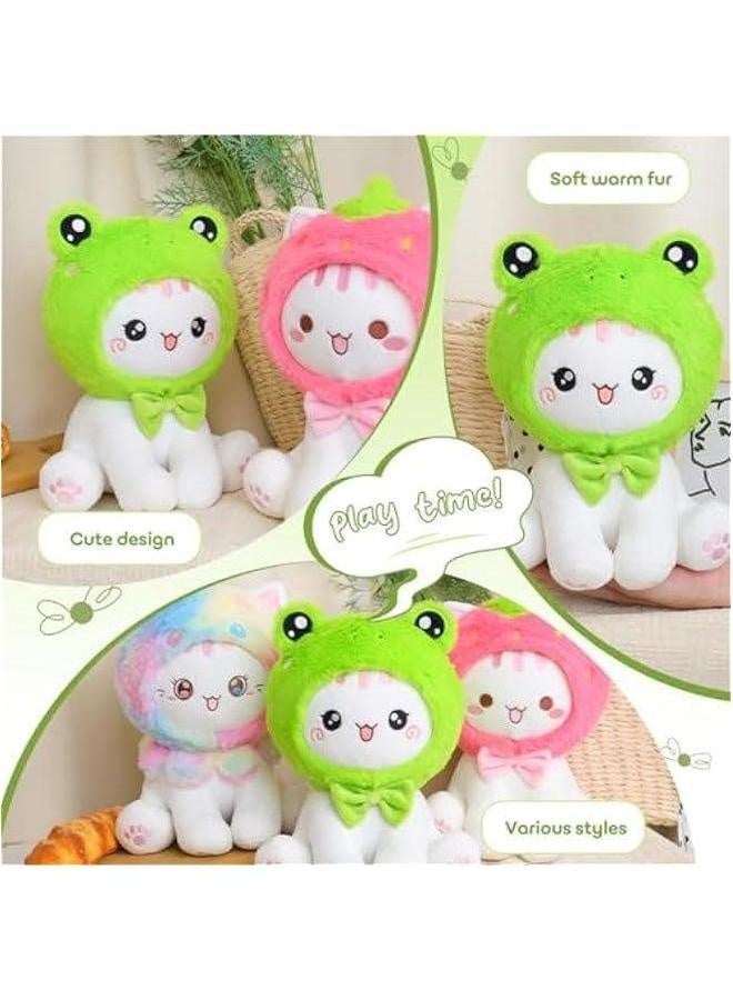 Cute Frog Cat Plush Toy 10 Kawaii Kitten Stuffed Animal, Froggy Plushie Pillow Gift for Kids