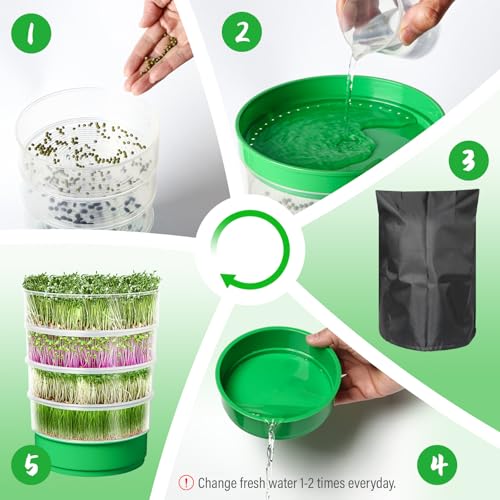 AOMGD 4-Tier Sprouts Growing Tray,Microgreens Growing Kit with Sprout Lid, Blackout Sleeve & Drain Tray,Stackable Sprouts Growing Kit,Soil-Free Seedling Box for Beans Alfalfa Seeds(NO Seeds) - Image 2