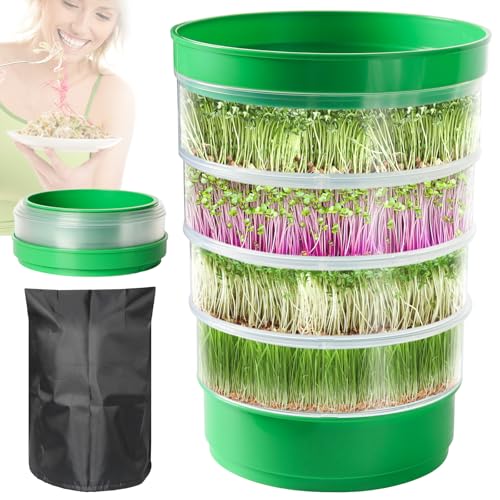 AOMGD 4-Tier Sprouts Growing Tray,Microgreens Growing Kit with Sprout Lid, Blackout Sleeve & Drain Tray,Stackable Sprouts Growing Kit,Soil-Free Seedling Box for Beans Alfalfa Seeds(NO Seeds) - Image 1
