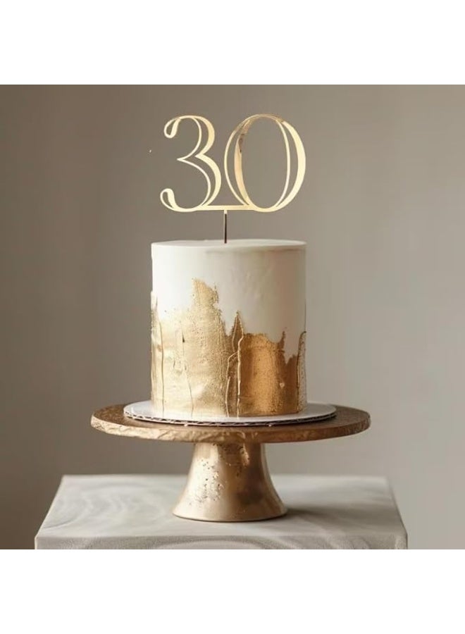 Happy 30th Anniversary Cake Topper - Gold Acrylic Birthday Cake Decorations ， for 30th Anniversary or Thirty Birthday Party, Photo Booth Props.. - Image 1