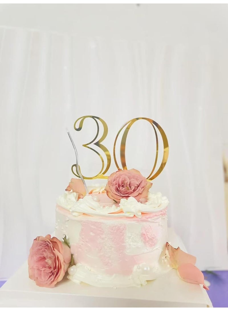 Happy 30th Anniversary Cake Topper - Gold Acrylic Birthday Cake Decorations ， for 30th Anniversary or Thirty Birthday Party, Photo Booth Props.. - Image 2