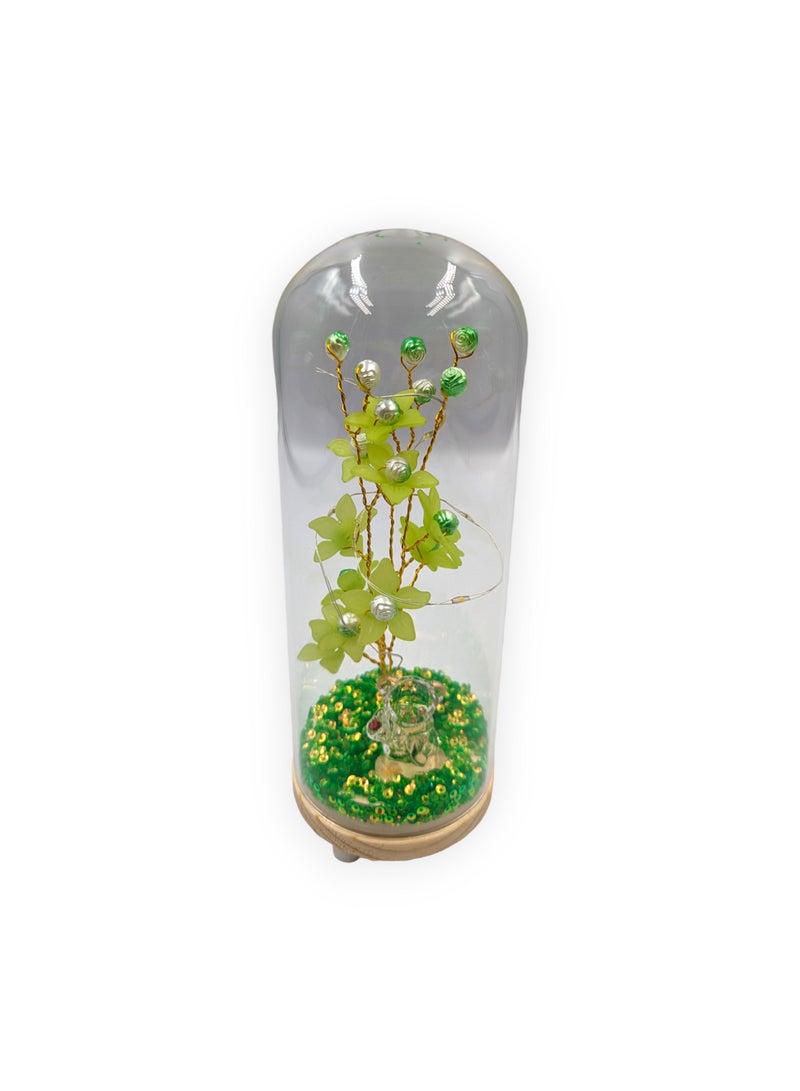 UNT Wish Tree With Tiny Teddy Bear and Glitter in Glass Dome - Image 2
