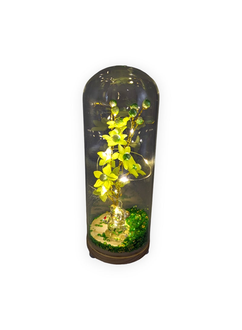 UNT Wish Tree With Tiny Teddy Bear and Glitter in Glass Dome - Image 3