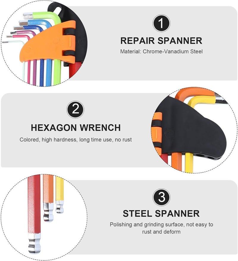 9pcs Colored Long Arm Ball End Hex Key Set Multi-function Steel Wrenches with Color Coding for Repair and Assembly Tools - Image 3