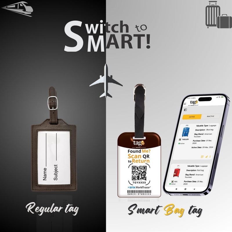 tag8 [Pack 2] Smart Luggage Tag ID with Name Initial B| Bag Tag with Global Loss Recovery Service | Airline Compliant | SITA World Tracer Code Enabled | Smart Alternative to Name Tags | Gift idea (D) - Image 2