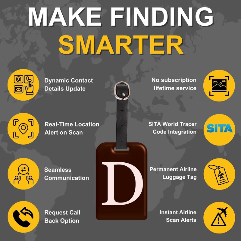 tag8 [Pack 2] Smart Luggage Tag ID with Name Initial B| Bag Tag with Global Loss Recovery Service | Airline Compliant | SITA World Tracer Code Enabled | Smart Alternative to Name Tags | Gift idea (D) - Image 4