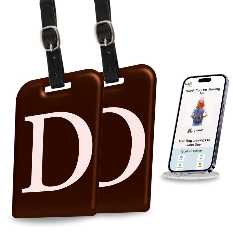 tag8 [Pack 2] Smart Luggage Tag ID with Name Initial B| Bag Tag with Global Loss Recovery Service | Airline Compliant | SITA World Tracer Code Enabled | Smart Alternative to Name Tags | Gift idea (D) - Image 1