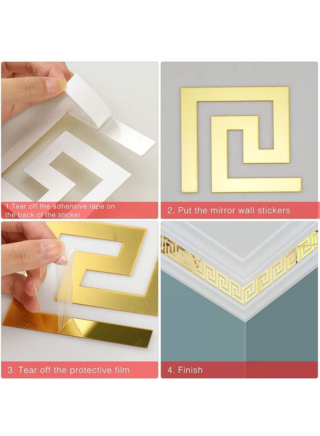10Pcs Acrylic Mirror Wall Stickers Mirror Decals Peel and Stick Mirror Tiles Border DIY Adhesive Wall Decor Stickers for Living Room Home Background Decor  Gold - Image 4
