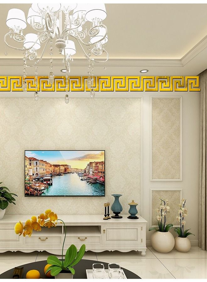 10Pcs Acrylic Mirror Wall Stickers Mirror Decals Peel and Stick Mirror Tiles Border DIY Adhesive Wall Decor Stickers for Living Room Home Background Decor  Gold - Image 5