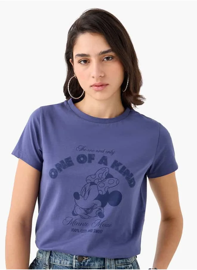 SP Characters Minnie Mouse Print T-shirt with Crew Neck and Short Sleeves