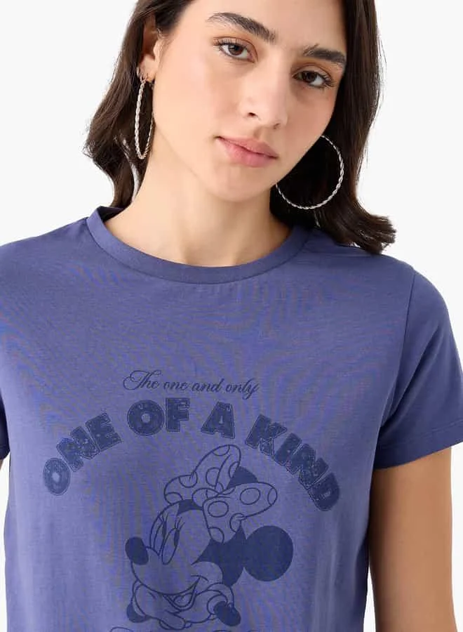 SP Characters Minnie Mouse Print T-shirt with Crew Neck and Short Sleeves