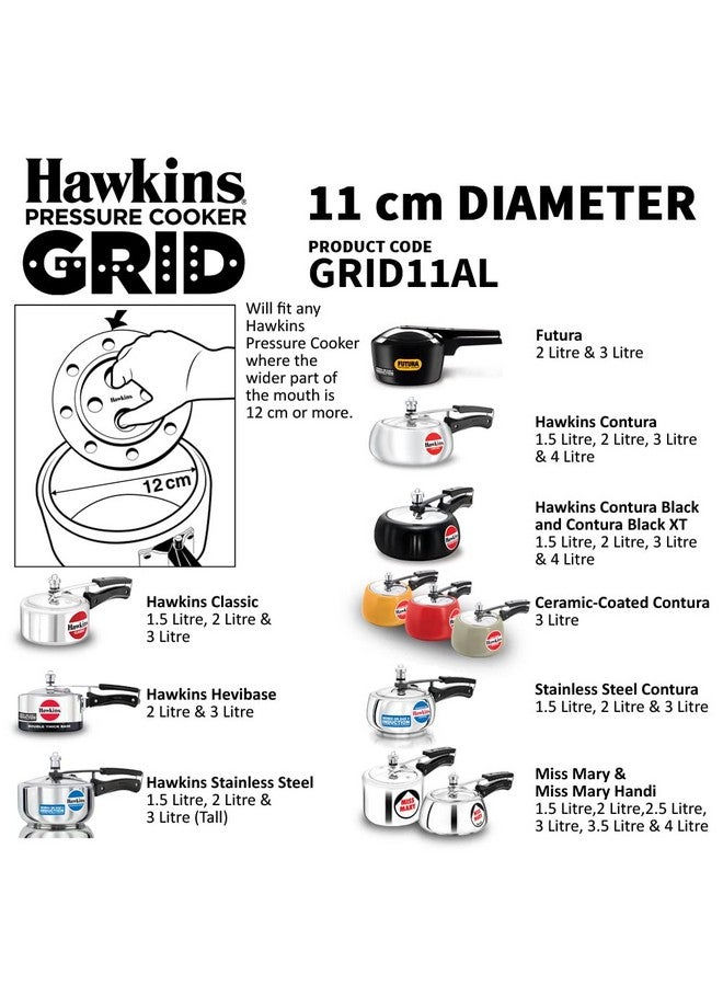 Hawkins 11 cm Pressure Cooker Grid for Steaming Food and Container Cooking, Silver (GRID11AL), Aluminium,3 litre - Image 2