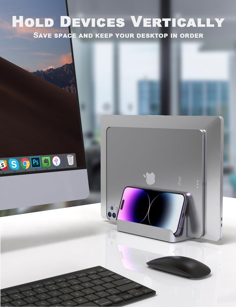 PHOCAR Vertical Laptop Stand, Laptop Base for Desk, Tablet Cell Phone Holder Compatible with MacBook Air Pro, iPad Mini Pro Air, iPhone, HP, Dell-Silver - Image 2