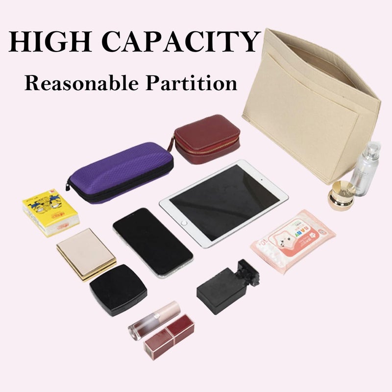 D.DUO Home & professional compatible Purse Organizer, Multi-Pocket Felt Handbag Organizer, Folding Tote Bag organizer insert for Insert Wallet Organizer for Longchamp (Beige, Small)… Simple multi-feature practical build - Image 5